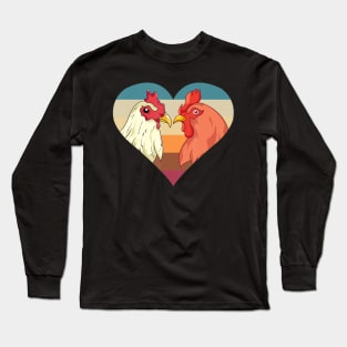 Farmer Chicken Couple Retro Farm Animal Heart Chicken Long Sleeve T-Shirt